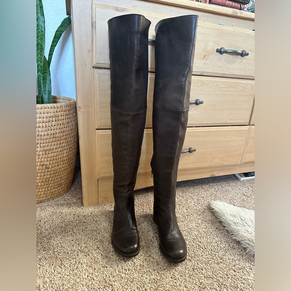 Stuart Weitzman Hilo thigh high/over the knee dark brown leather boots.